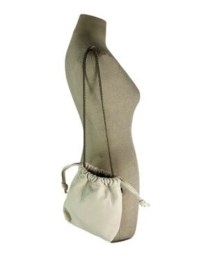 Genuine CLARE V Off White Leather Drawstring Chain Link Bag